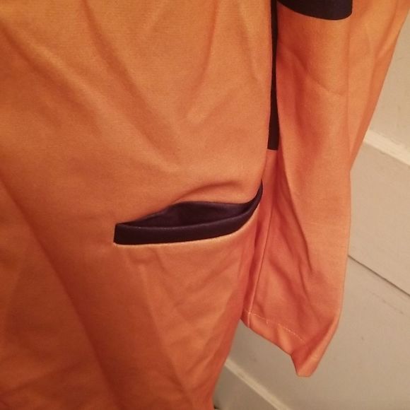 Womens Orange & Navy Color Block  Faux Fur Removable Collar Coat New Wool Look L - Picture 5 of 13